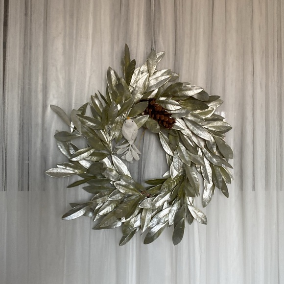 Handmade holiday, Christmas, winter wreath, bird, pine cone light green, silver! - Picture 5 of 6